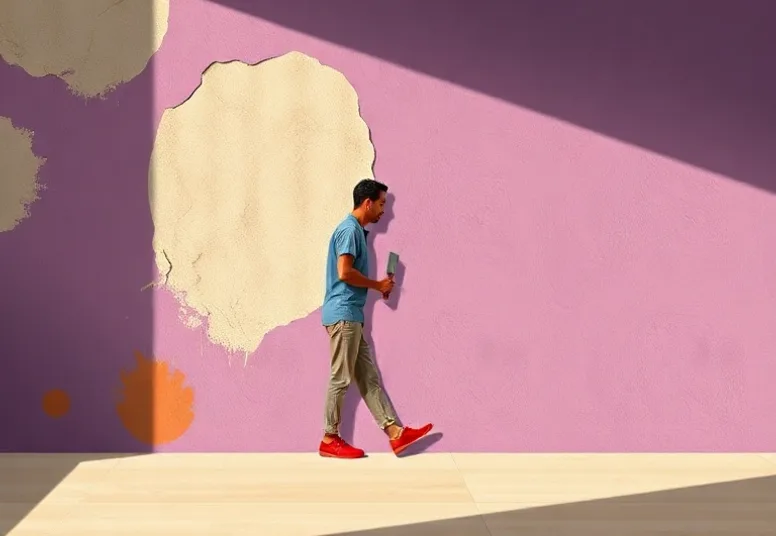 Application d'un enduit décoratif à la lisseuse sur un mur