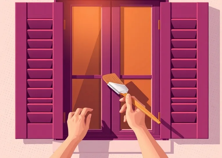 Mise en peinture au pinceau de volets et d'encadrements en bois